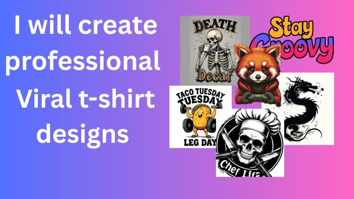 I will design 5 viral AI T-shirt graphics for your print on demand business