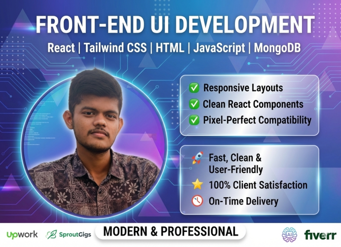 I will create modern front-end UI using React, HTML, and Tailwind