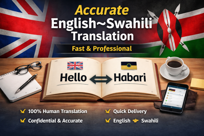 I will translate accurate English–Swahili Translation, Fast and Professional