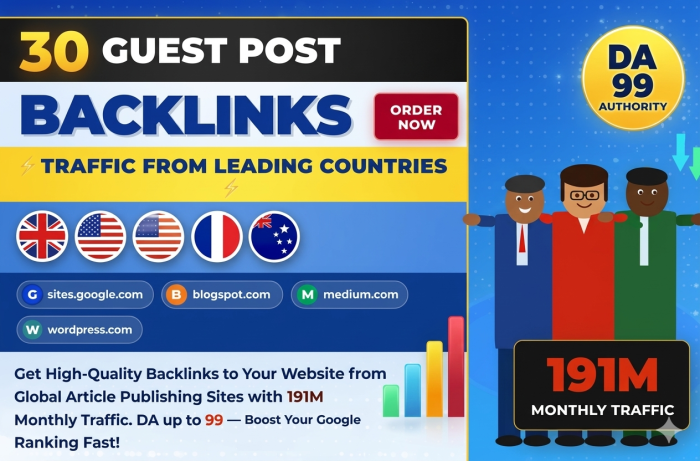 I Will Create 30 Guest Post Backlinks (DA up to 99) Authority Backlinks For Google Ranking