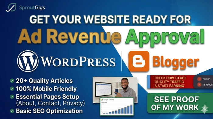I will setup a WordPress or Blogger website ready for Ad Revenue approval.