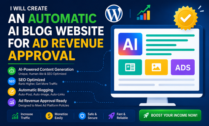 I Will Create An Automatic AI Blog Website For Ad Revenue Approval