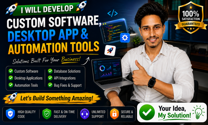 I Will Develop Custom Software, Desktop App, or Automation Tool For Your Business