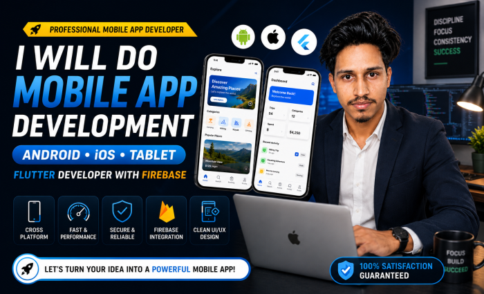 I Will Do Mobile App Development Android Ios Tablet Flutter Developer With Firebase