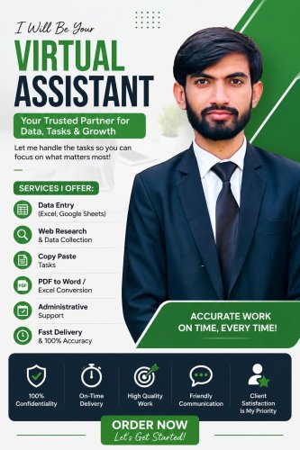 I Will be Virtual Assistant for Data Entry, Web Research & administrative support.
