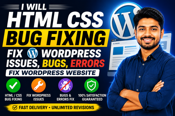I will html css bug fixing fix wordpress issues bugs errors fix wordpress website