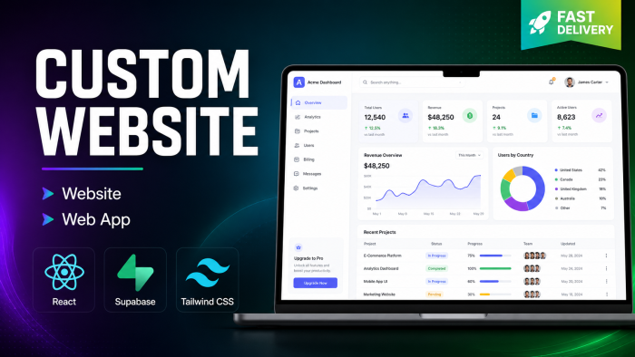 I will build you a custom website or React web app — fast, responsive, and database-ready
