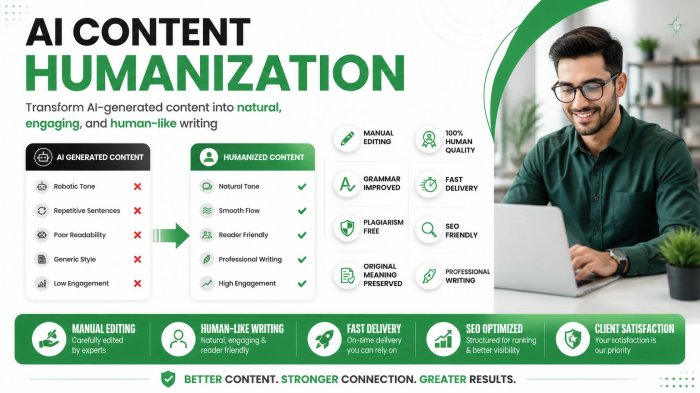 I will humanize AI generated content into natural, engaging, and undetectable writing.