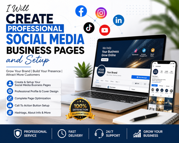 I will create professional social media business pages and setup