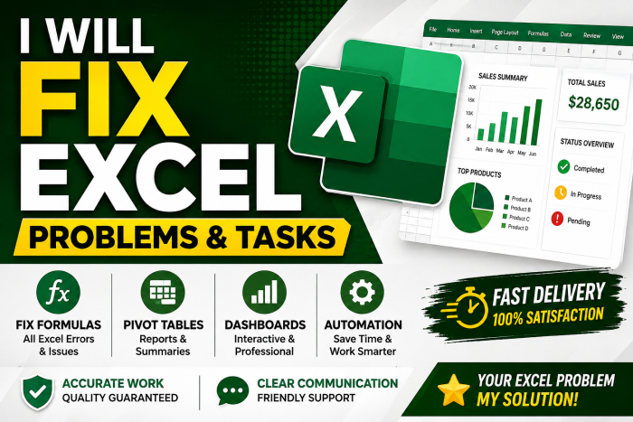 I Will Fix Excel Formulas, Clean Data, Pivot Tables & Reports