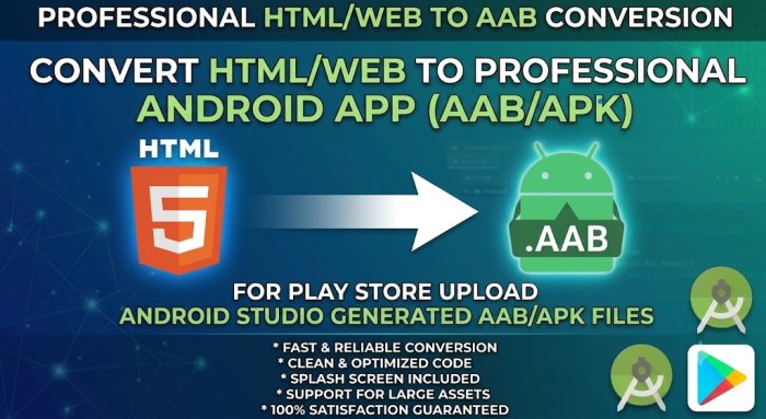 I will convert website or HTML to android app with apk and aab