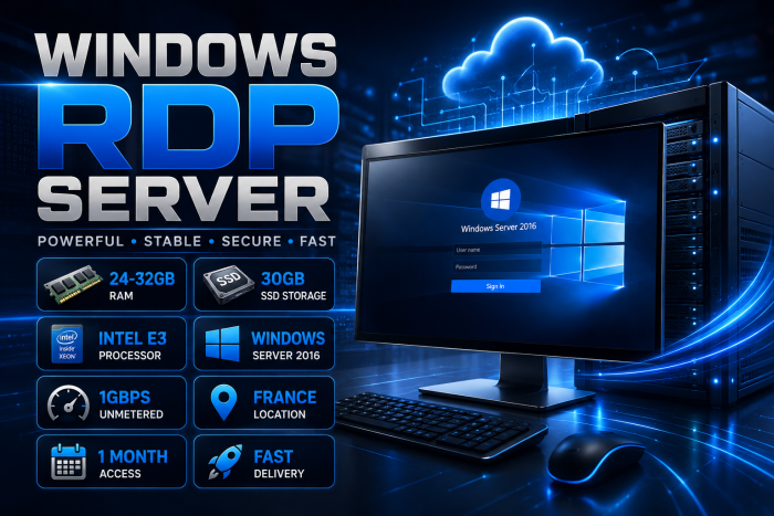 Get Windows RDP Server 24-32GB RAM, 30GB SSD, 1Gbps Unmetered