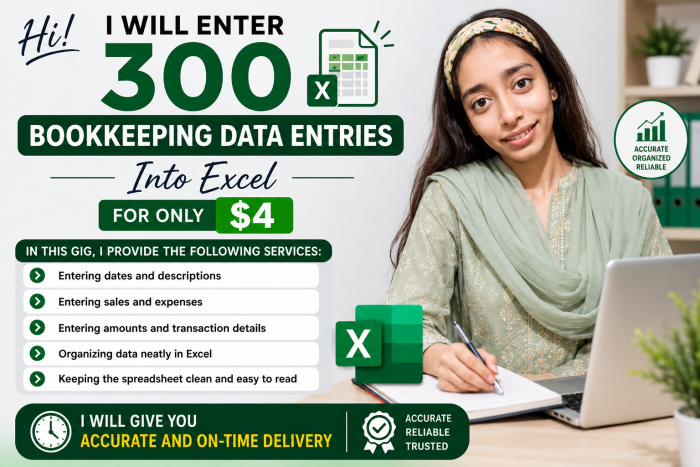 I Will Enter 300 Bookkeeping Data Entries Into Excel for $4