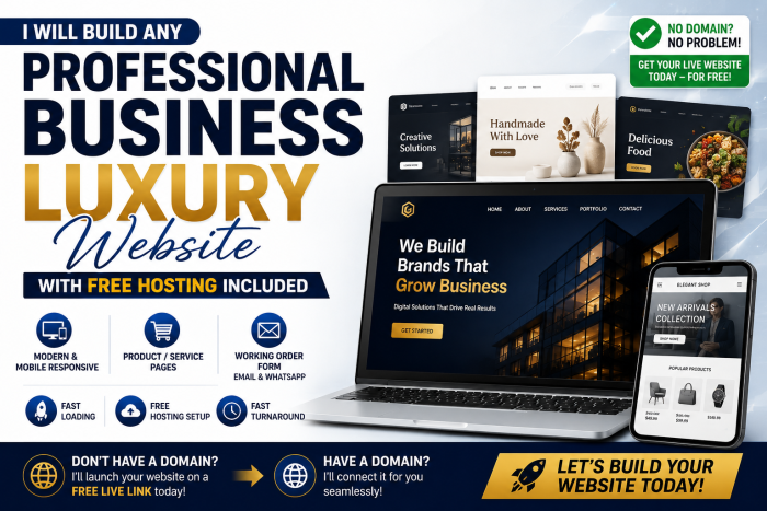 I will build any professional business luxury website with free hosting included