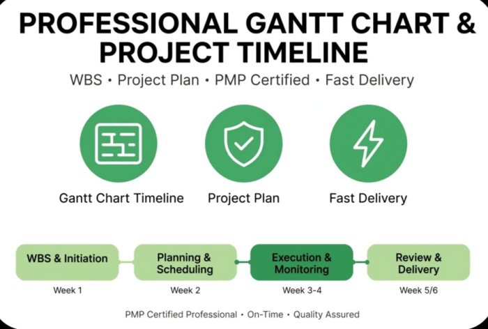 I will create professional Gantt chart, project timeline and WBS for your final year project