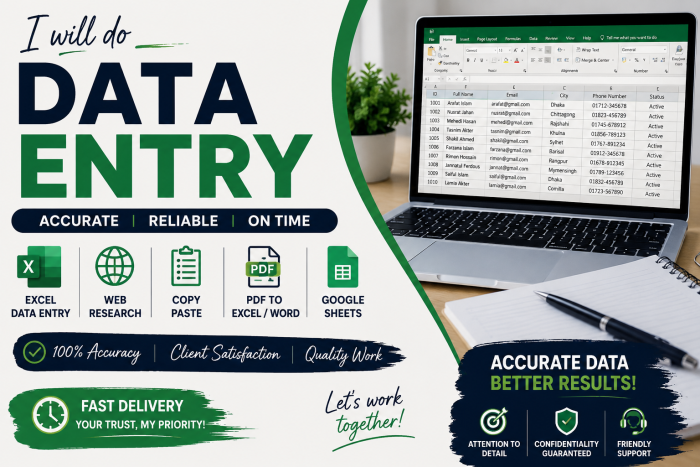 I will do any type of data entry work