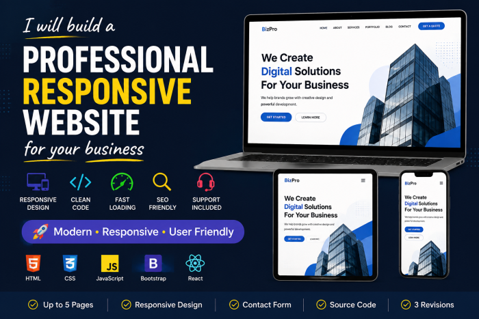 I will build a professional responsive website for your business