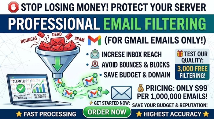 I will verify filter and clean bulk gmail email lists from bounce to boost inbox rate & deliverabili