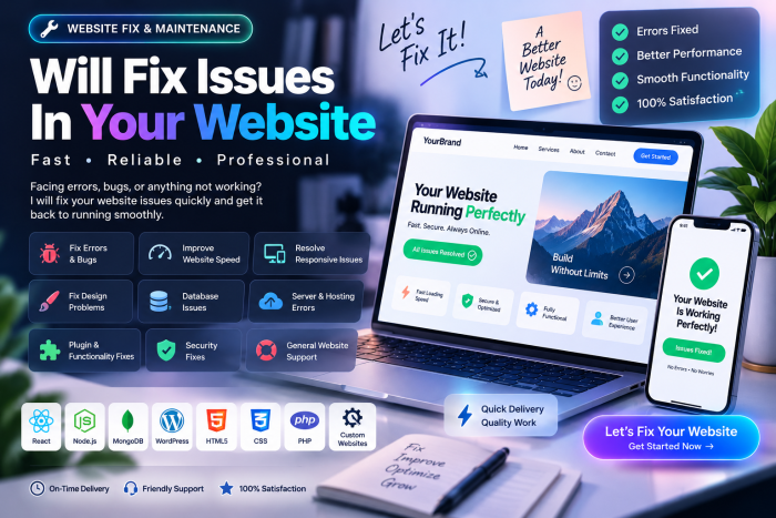 I Will Fix Issues/bugs In Your Website