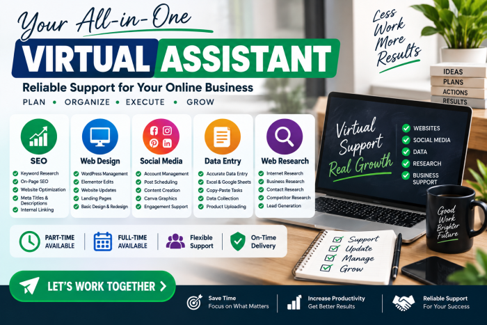 I Will Be Your One-Day Digital Virtual Assistant for SEO, Web, Data Entry and Social Media