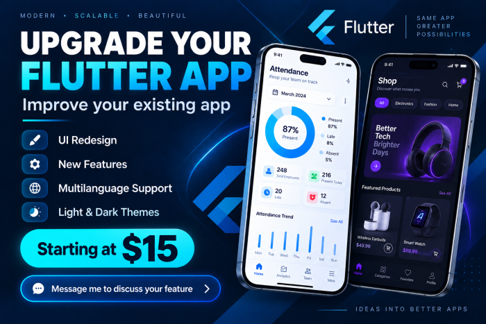 I Will Add New Feature Or Redesign Your Existing Flutter App