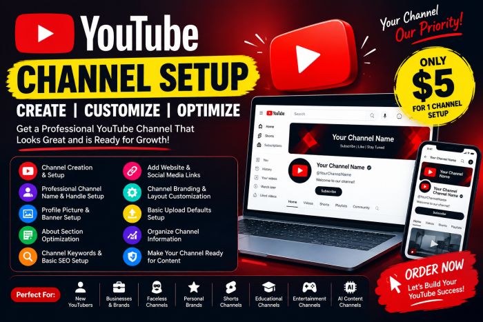 I Will Create, Set Up and Optimize Your YouTube Channel Professionally