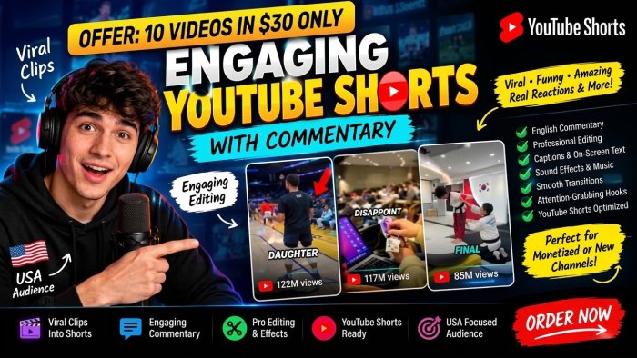 I will create 10 viral clips in YouTube Shorts with commentary, editing and SEO