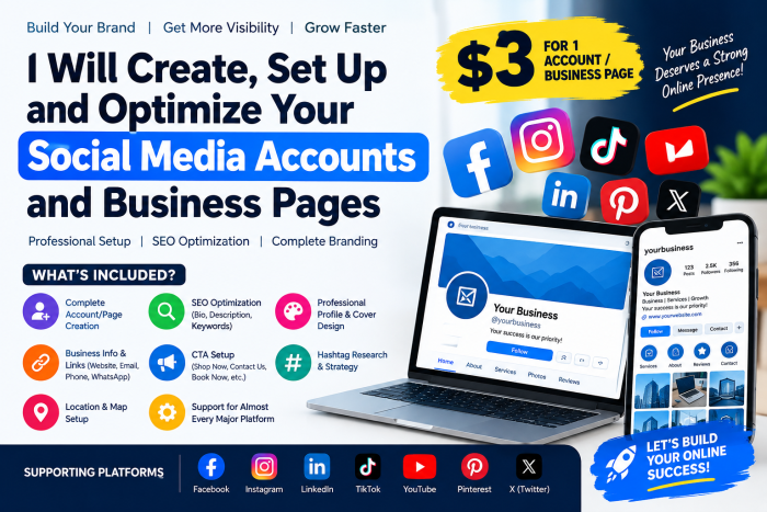 I Will Create, Set Up and Optimize Your Social Media Accounts and Business Pages