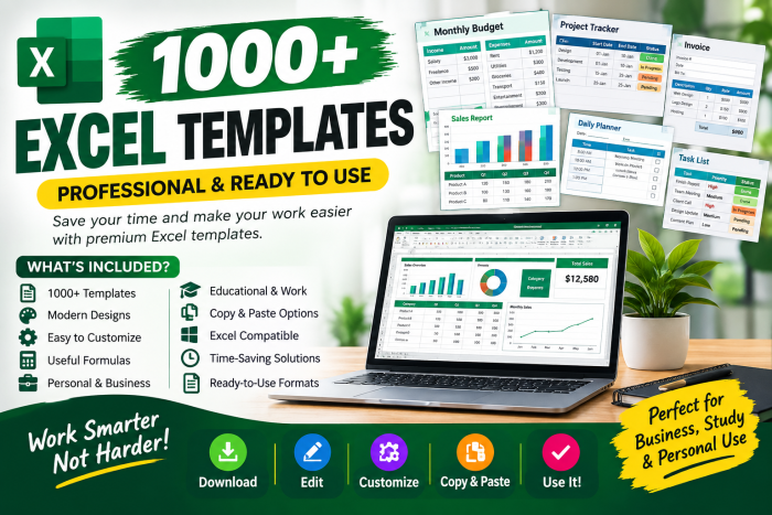 I Will Provide 1000+ Premium Excel Templates For Personal And Business Use