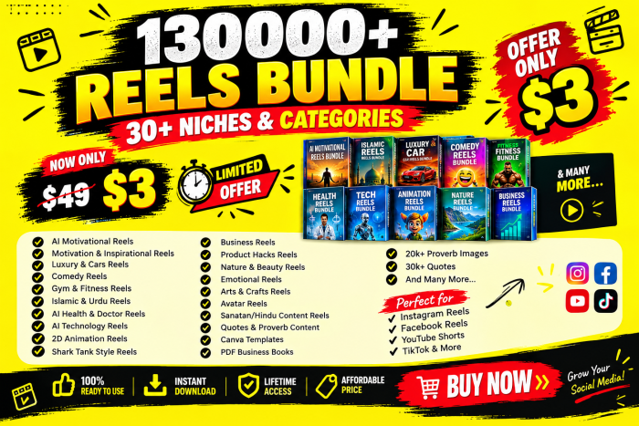 I will provide 130000+ ready made reels bundle for social media