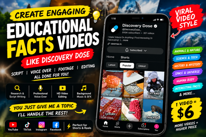 I will create and edit engaging educational and facts videos like Discovery Dose
