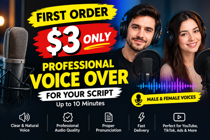 I will create a professional male or female voice over for your script