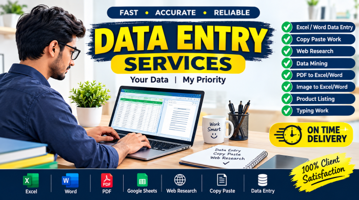 I will do professional data entry, copy paste, and web research work