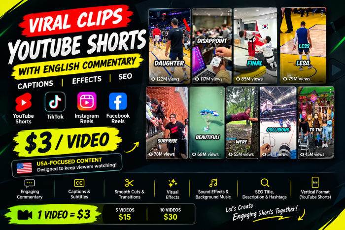 I Will Create USA Focused Viral Style YouTube Shorts With English Commentary