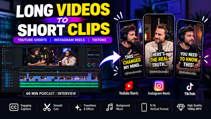 I Will Turn Long Videos Into Engaging YouTube Shorts, Reels & TikToks